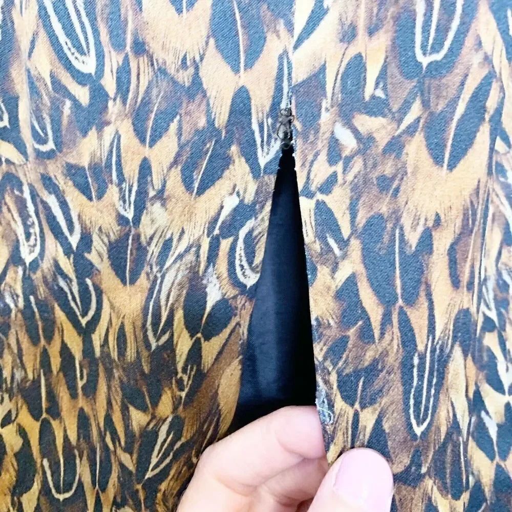 Brown Michael Kors Collection Feather Print Midi Dress Women’s Size 2 Made Italy - Picture 6 of 12